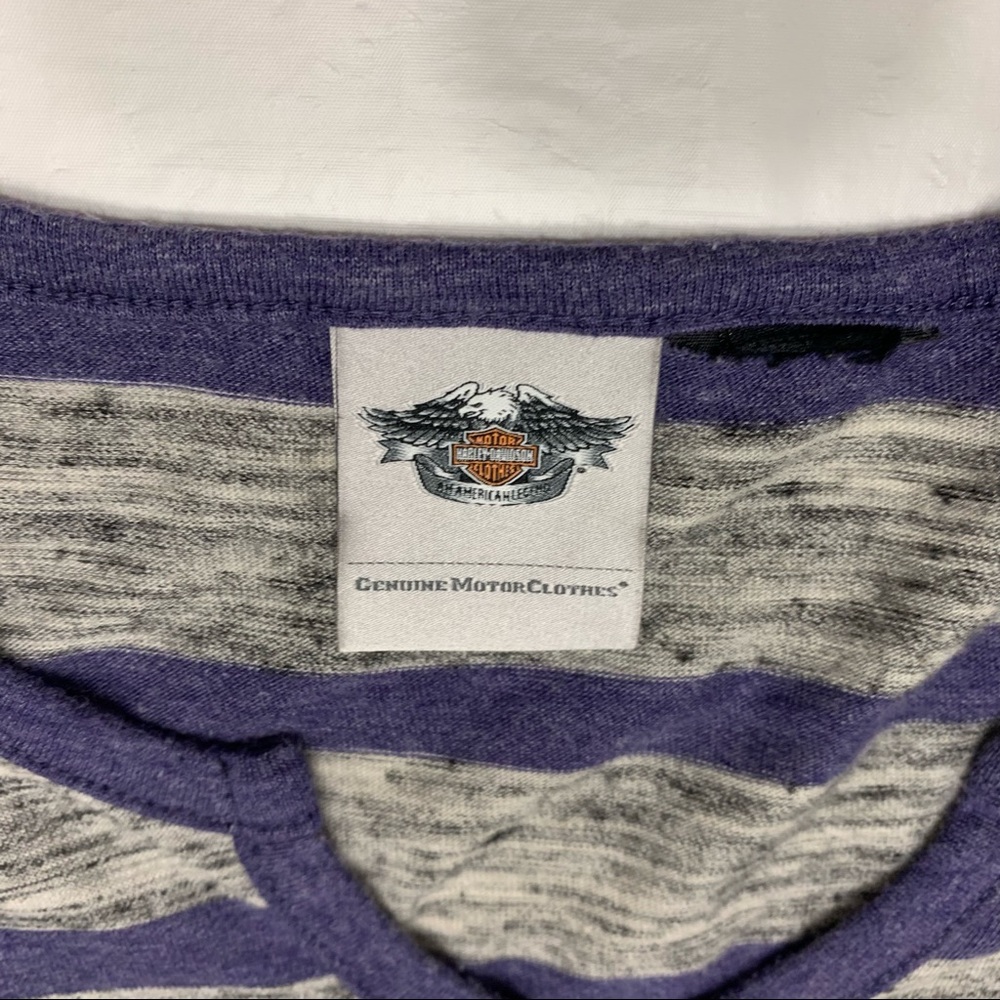 Harley Davidson Crochet Accent Long Sleeve Striped Shirt Measures Women’s Large - Picture 6 of 11